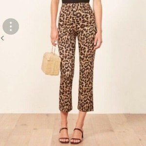 Reformation Leopard High Rise Slim Fit Cropped Marlon Pants Size 2